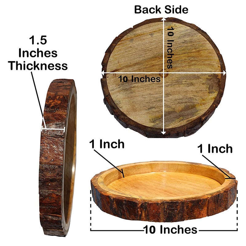 CRAFTCASTLE Beautiful Table Decor Round Shape Wooden Serving Tray and Platter for Home and Kitchen 10x10x1.5 Inches (Natural 2 Pcs) - Image 4