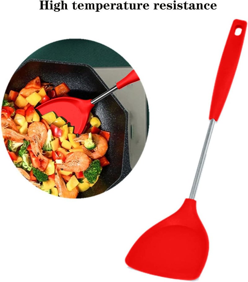P Plus Fire Skimmer Spoon for Frying Oil Separator Spoon Soup Strainer Silicone Spoon Dosa Karandi for Cooking Kitchen Spatula Nonstick Spatula Spatula Stand for Kitchen Set of 3 Red - Image 4