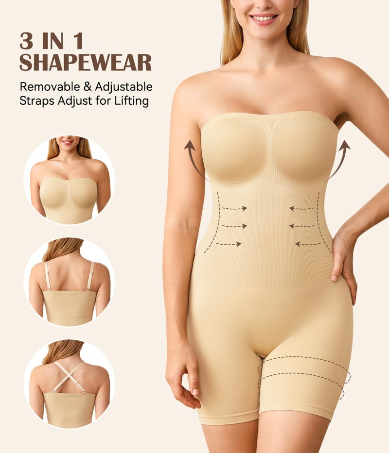 Irisnaya Strapless Shapewear for Women Tummy Control Slimming Shapewear Bodysuit Full Body Shaper with Removable Straps - Image 4