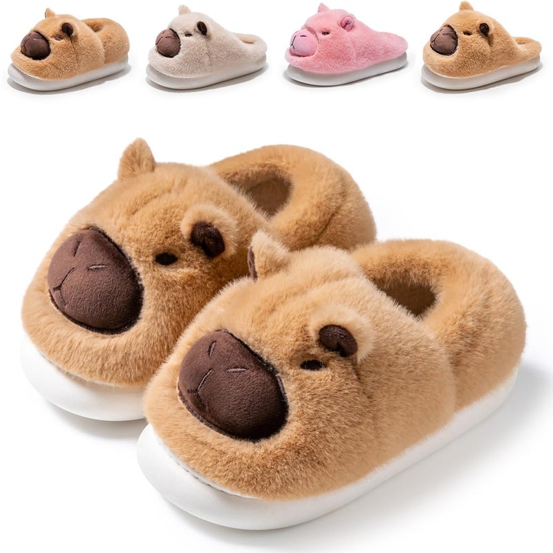 Drecage Slippers for Women and Men Capybara Winter Fuzzy Cozy House Shoes Cute Warm Soft Indoor Bedroom Memory Foam Brown Closed Back 10-10.5 US Women 9-9.5 US Men - Image 1