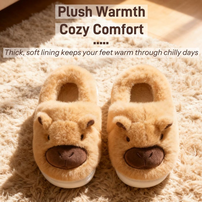 Drecage Slippers for Women and Men Capybara Winter Fuzzy Cozy House Shoes Cute Warm Soft Indoor Bedroom Memory Foam Brown Closed Back 10-10.5 US Women 9-9.5 US Men - Image 3