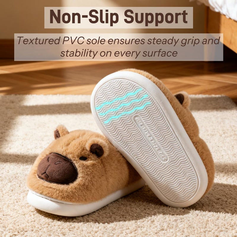 Drecage Slippers for Women and Men Capybara Winter Fuzzy Cozy House Shoes Cute Warm Soft Indoor Bedroom Memory Foam Brown Closed Back 10-10.5 US Women 9-9.5 US Men - Image 5