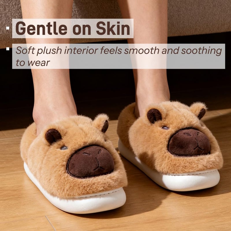 Drecage Slippers for Women and Men Capybara Winter Fuzzy Cozy House Shoes Cute Warm Soft Indoor Bedroom Memory Foam Brown Closed Back 10-10.5 US Women 9-9.5 US Men - Image 4