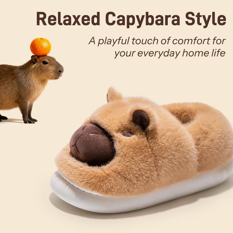 Drecage Slippers for Women and Men Capybara Winter Fuzzy Cozy House Shoes Cute Warm Soft Indoor Bedroom Memory Foam Brown Closed Back 10-10.5 US Women 9-9.5 US Men - Image 2