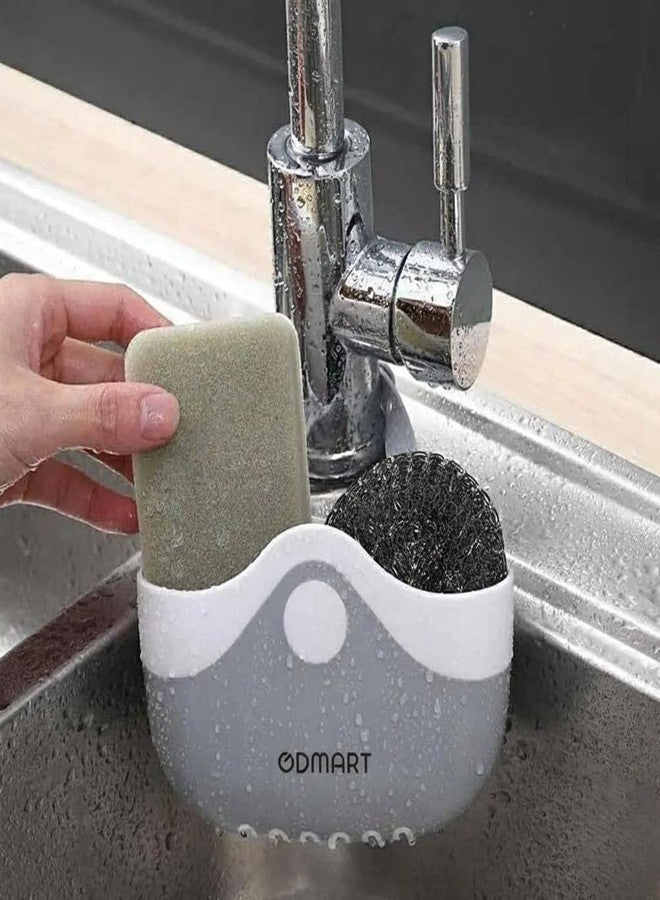ODMART Silicone Kitchen Sink Sponge Holder – Hanging Storage Caddy with Drain Basket | Soap, Sponge & Scrubber Drain Rack Holder | Sink Organizer Kitchen Accessories (Pack of 1) - Image 1