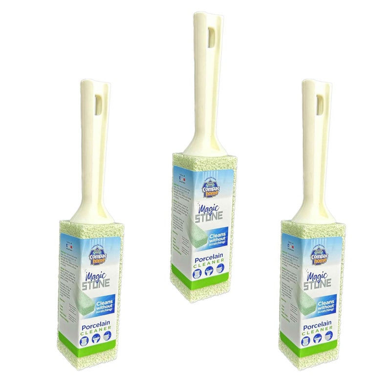COMPAC HOME Magic-Stone Porcelain Cleaner with Handle, Made from Recycled Glass, Scouring Stick Toilet Cleaner, Removes Stubborn Lime Stains from Porcelain or Bathroom Fixtures, Pack of 3 - Image 1