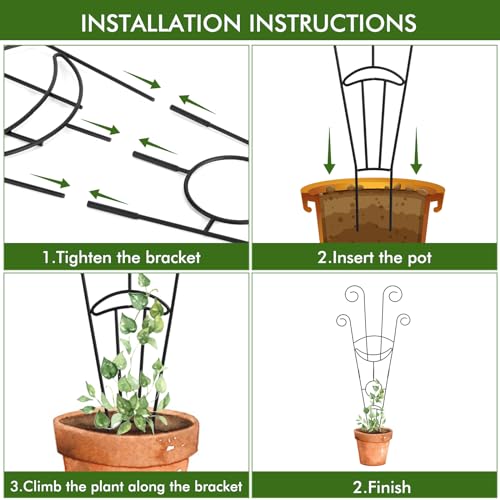 ZOUTOG Trellis for Climbing Plants Indoor 4 Pack 30 Inch,Rustproof Metal Garden Trellis for Potted Plants,Sturdy Houseplant Support Indoor Outdoor for Ivy Pothos Monstera Hoya Flower Vine (Black Moon) - Image 4