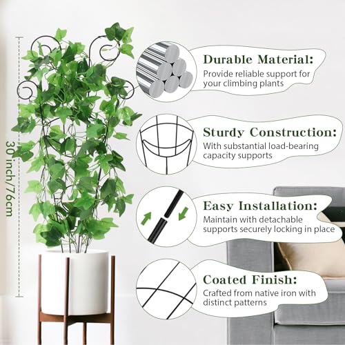 ZOUTOG Trellis for Climbing Plants Indoor 4 Pack 30 Inch,Rustproof Metal Garden Trellis for Potted Plants,Sturdy Houseplant Support Indoor Outdoor for Ivy Pothos Monstera Hoya Flower Vine (Black Moon) - Image 3