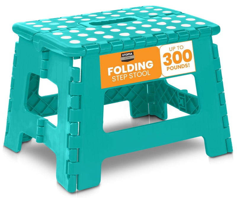 Utopia Home Folding Step Stool with Handle â€“ 9 Inch Anti Slip Collapsible Stool â€“ Holds Up to 300 lbs â€“ Sturdy Plastic Step Stool Foldable for Kitchen, Bathroom and Home Use (1-Pack, Teal) - Image 1