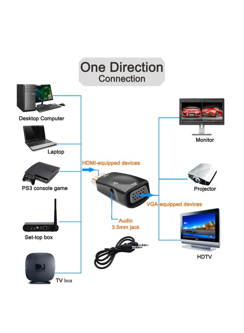 Dtech HDMI to VGA Adapter with 3.5mm Audio Port for Computer Monitor TV Video HD 1080P Male Input, Female Output, Black - Image 2
