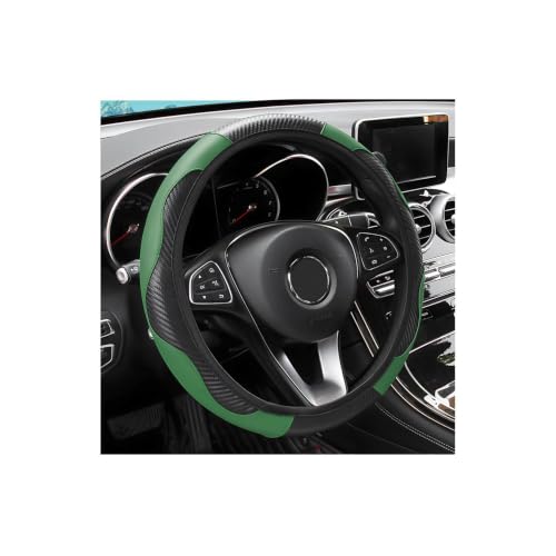 Fekey&JF FekeyJF Car Steering Wheel Cover Universal Microfiber PU Leather Elastic 15 inch Stitching Color AntiSlip Steering Wheel Protector Auto Interior Protection Accessories for Men Women Dark Green - Image 1