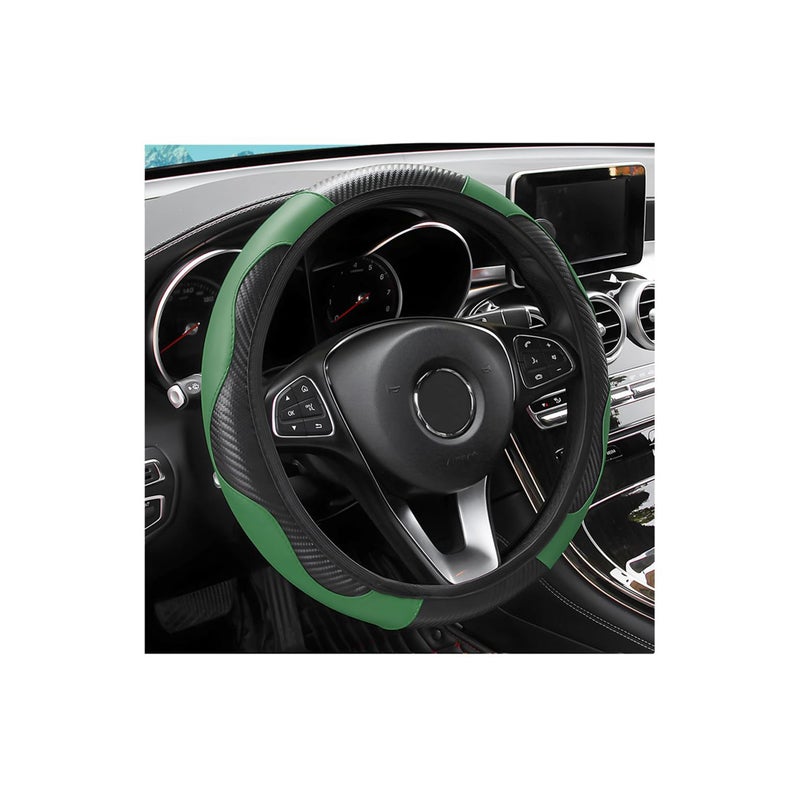 Fekey&JF FekeyJF Car Steering Wheel Cover Universal Microfiber PU Leather Elastic 15 inch Stitching Color AntiSlip Steering Wheel Protector Auto Interior Protection Accessories for Men Women Dark Green - Image 3