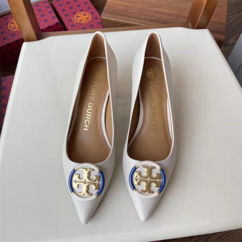 Tb Early Spring New High Heels Pure Original Single Shoes Shallow Mouth Pointed Shoes Slip-On Women'S Shoes Thick Heel Professional Work Shoes For Women - Image 3