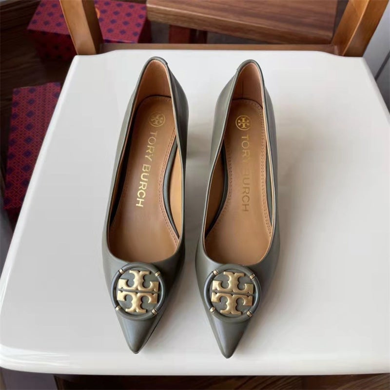Tb Early Spring New High Heels Pure Original Single Shoes Shallow Mouth Pointed Shoes Slip-On Women'S Shoes Thick Heel Professional Work Shoes For Women - Image 5