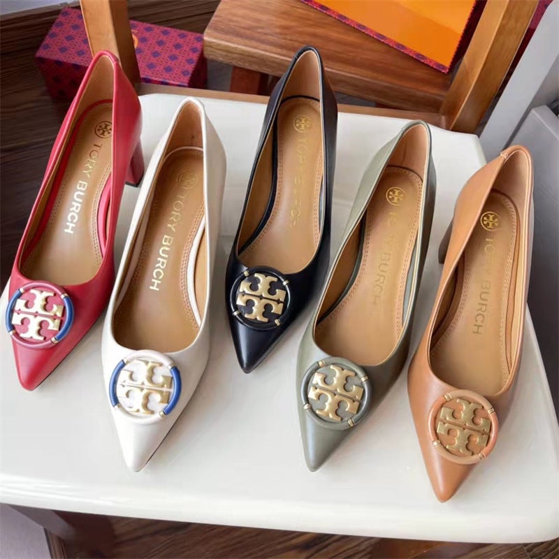 Tb Early Spring New High Heels Pure Original Single Shoes Shallow Mouth Pointed Shoes Slip-On Women'S Shoes Thick Heel Professional Work Shoes For Women - Image 2