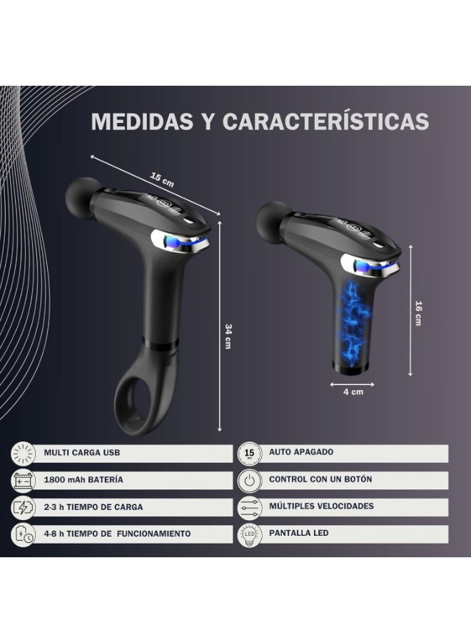 مسدس تدليك العضلات، احترافي منخفض الضوضاء 4 رؤوس ، مدلك الظهر والرقبة H-005  اسود - Image 5