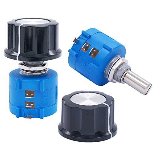Taiss 2pcs 3590S Rotary Potentiometer 10k ohm Potentiometer 10-Turn Wire Wound Precision, Precision Multi Turn Wirewound Potentiometer+2pcs A03 knob (3590S-2-103L 10k ohm) - Image 1