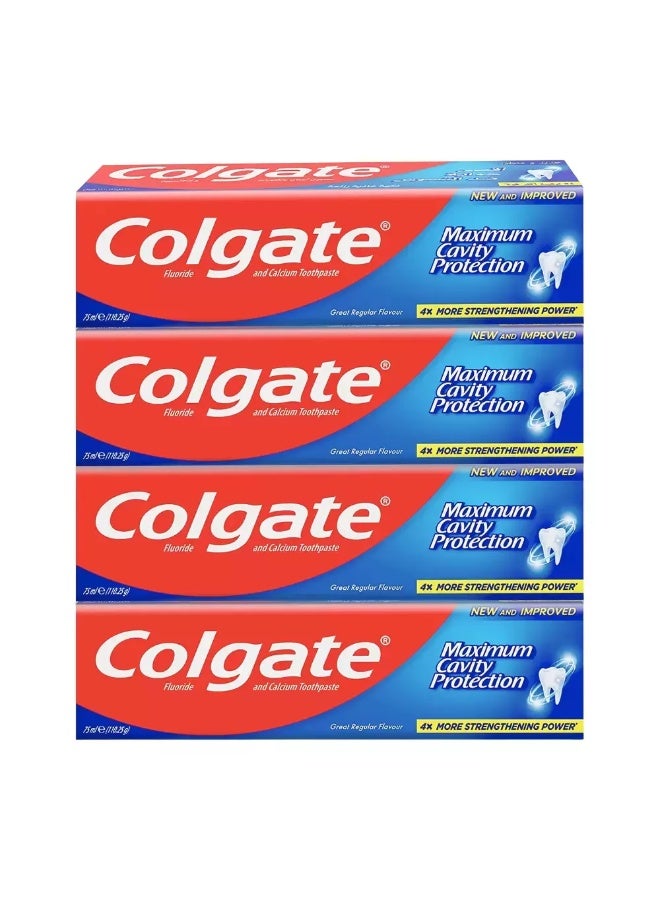 Colgate معجون أسنان كولجيت للحماية القصوى من التسوس، بالفلورايد والكالسيوم - عرض خاص 4X75 مل - Image 2