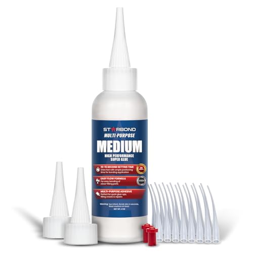 Starbond 4 oz. Medium CA Glue (Premium Cyanoacrylate Super Glue) with Extra Cap and Microtips for Quick Fixes, Woodworking, Woodturning, Hobby Models - Image 1