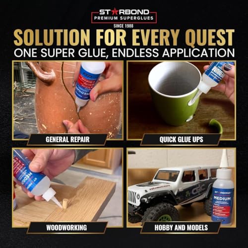 Starbond 4 oz. Medium CA Glue (Premium Cyanoacrylate Super Glue) with Extra Cap and Microtips for Quick Fixes, Woodworking, Woodturning, Hobby Models - Image 5