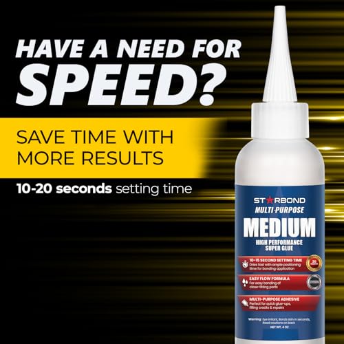 Starbond 4 oz. Medium CA Glue (Premium Cyanoacrylate Super Glue) with Extra Cap and Microtips for Quick Fixes, Woodworking, Woodturning, Hobby Models - Image 3