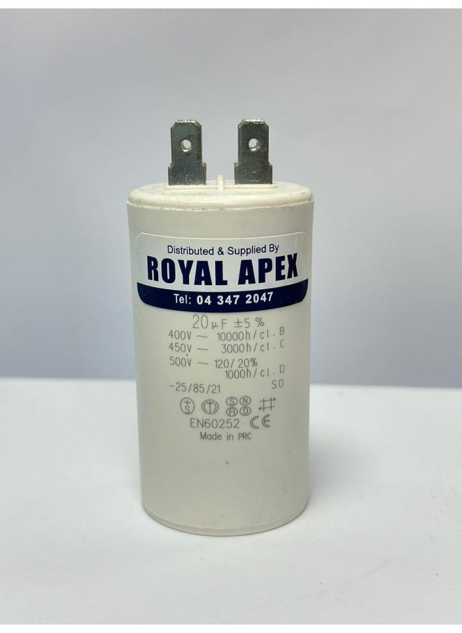 Royal Apex 2 Pin Pvc Round Capacitor For Motor Compressor Etc Ce En60252 2 Pin 20Mfd 20µf  - Image 1