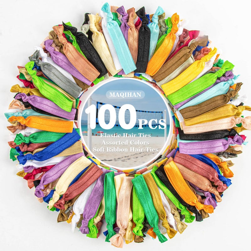 MAQIHAN 100 PCS Soft Ribbon HairTies Elastic No Crease Ribbon Knotted Hair Tie 20 Colors for Woman Girl - Image 2