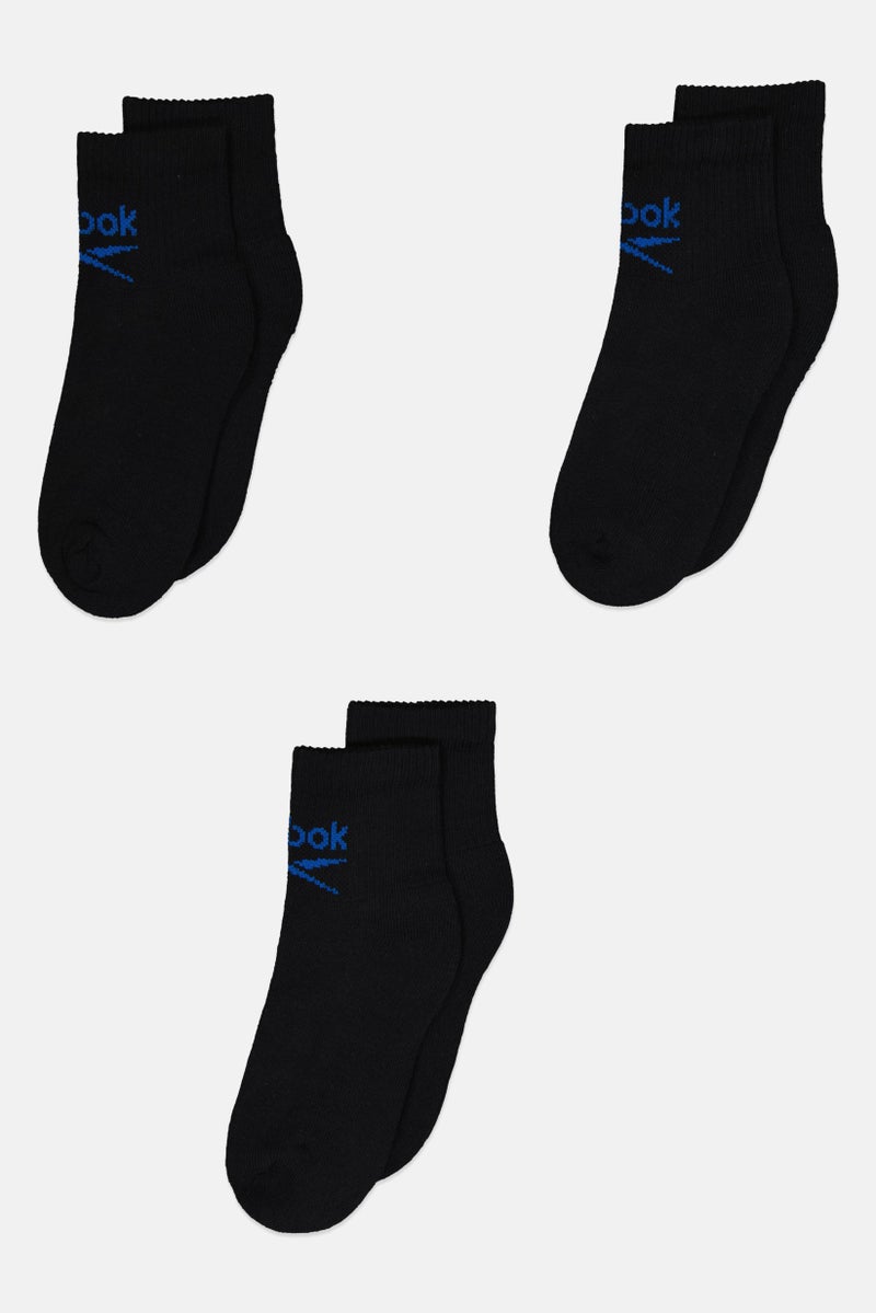 Reebok Men 3 Pair Brand Logo Ankle Socks, Black - Image 1