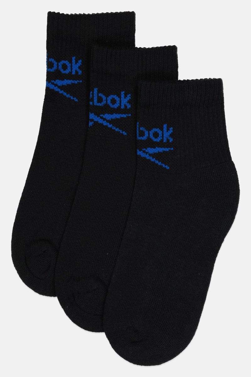 Reebok Men 3 Pair Brand Logo Ankle Socks, Black - Image 3