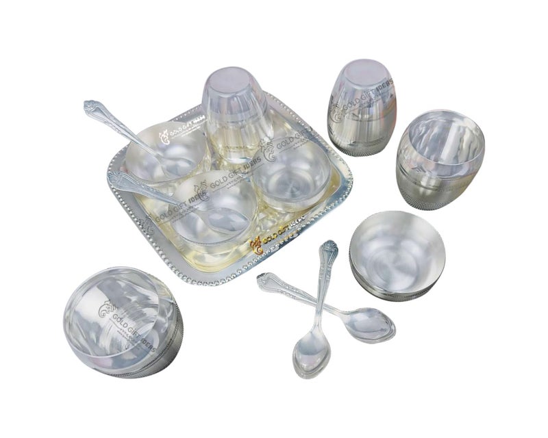 GoldGiftIdeas مجموعة أواني الطعام من زجاج ماتكا مطلية بالفضة مع صينية - Image 1