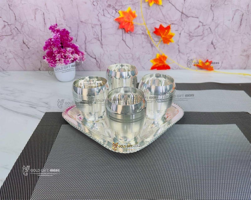 GoldGiftIdeas مجموعة أواني الطعام من زجاج ماتكا مطلية بالفضة مع صينية - Image 4