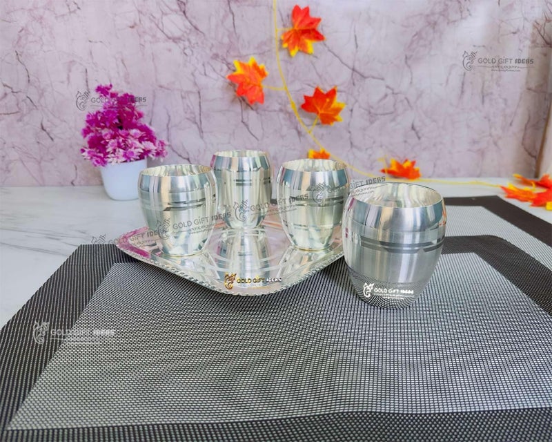 GoldGiftIdeas مجموعة أواني الطعام من زجاج ماتكا مطلية بالفضة مع صينية - Image 3