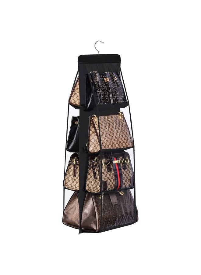 Lirex Handbag Hanging Organizer (8 Pocket), Hanging Purse Organizer for Closet Organizers and Storage Hanger Oxford Cloth Closet Organizer for Family Closet Bedroom, Foldable Universal Fit, Black - Image 1