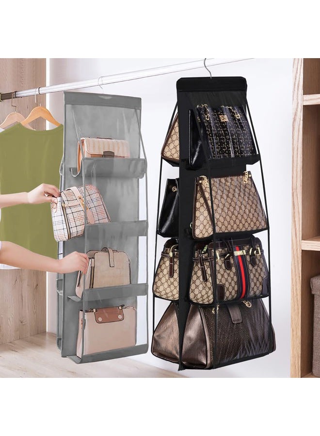 Lirex Handbag Hanging Organizer (8 Pocket), Hanging Purse Organizer for Closet Organizers and Storage Hanger Oxford Cloth Closet Organizer for Family Closet Bedroom, Foldable Universal Fit, Black - Image 5