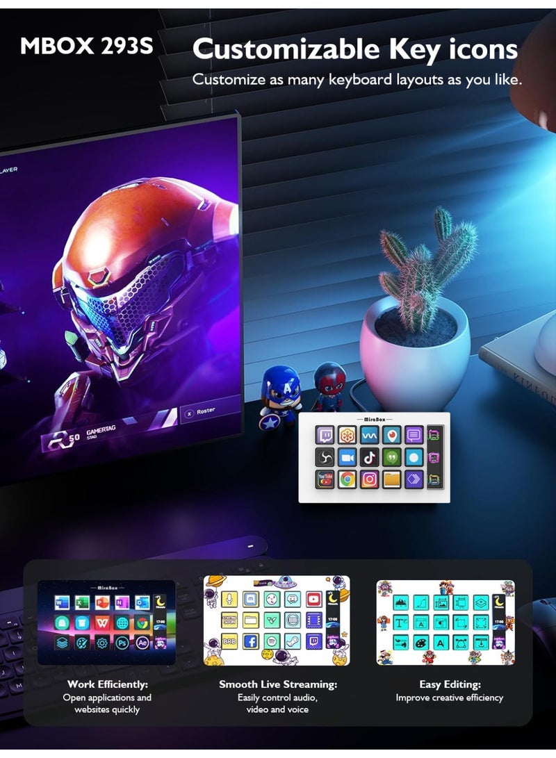 MiraBox Streamdeck Visual Control Console with 15 Custom Keys, Touchscreen Dial, Smart Streaming Keyboard for OBS and Workflows - Image 3