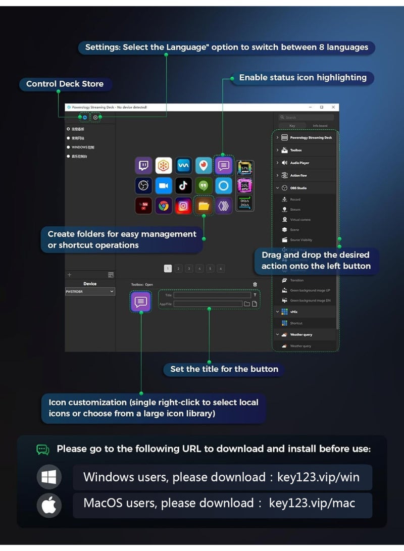 MiraBox Streamdeck Visual Control Console with 15 Custom Keys, Touchscreen Dial, Smart Streaming Keyboard for OBS and Workflows - Image 5