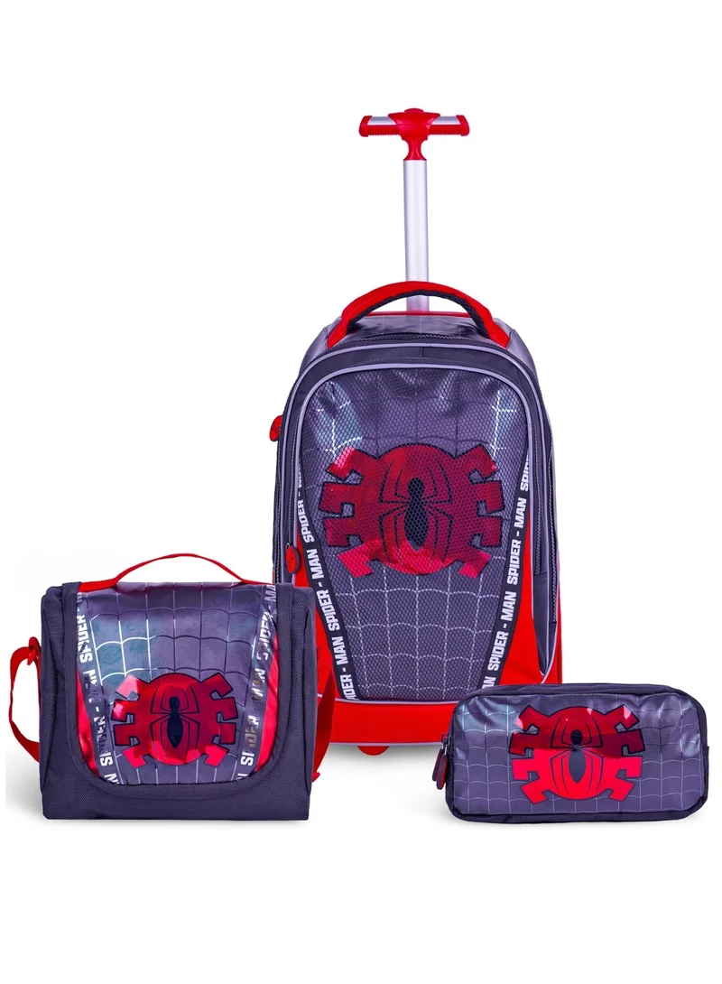 مارفل Spiderman  20 Inch Kids Premium 3-in-1 Trolley School Bag Set - Ergonomic Backpack, Insulated Lunch Bag & Pencil Case,Lightweight, Durable, Students 6+ - Perfect for Travel & School,For Boys