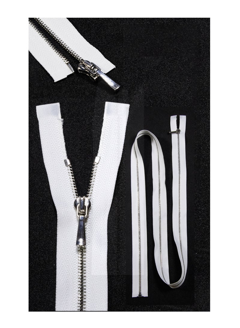 Premium No.1 80cm Open-End Metal Zippers – Heavy-Duty 2-Pack for Jackets, Coats & Crafting Projects (White+Silver) - Image 1
