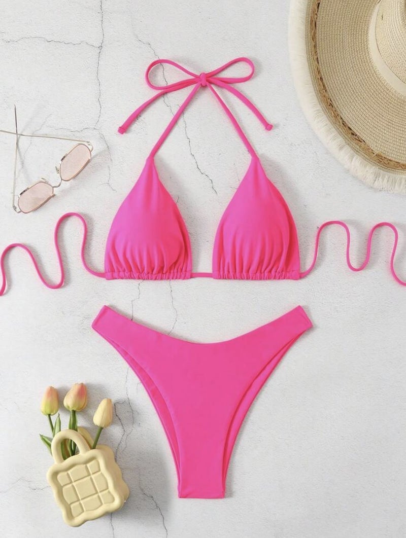 2025 and New Strap Bikini Swimsuit Women''s Solid Color Two-piece Sexy Split Swimsuit - Image 1