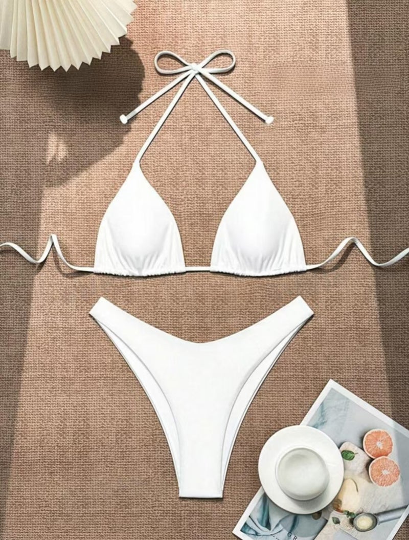 2025 and New Strap Bikini Swimsuit Women''s Solid Color Two-piece Sexy Split Swimsuit - Image 2