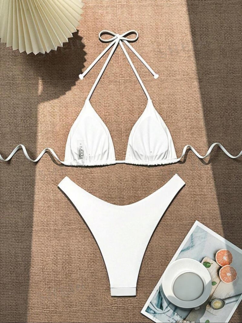 2025 and New Strap Bikini Swimsuit Women''s Solid Color Two-piece Sexy Split Swimsuit - Image 3