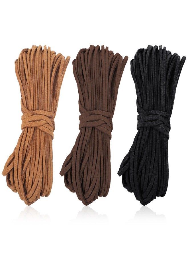 YQQYG 32.8 Yards 3 Bundles 3mm Leather String, Natural Flat Suede Leather Strips, Leather Shoes Laces, Leather Cord for Jewelry Making, Necklace, Bracelet DIY Crafts(3 Colors) - Image 1