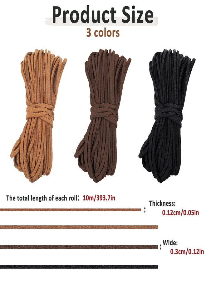 YQQYG 32.8 Yards 3 Bundles 3mm Leather String, Natural Flat Suede Leather Strips, Leather Shoes Laces, Leather Cord for Jewelry Making, Necklace, Bracelet DIY Crafts(3 Colors) - Image 2