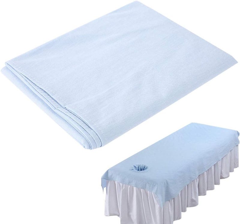 Semme Massage Table Face Hole Cover,Beauty Massage Bed Sheets, Salon Massage SPA Couch Soft Cotton Bed Cover Protector with Face Breath Hole (Light Blue) - Image 1