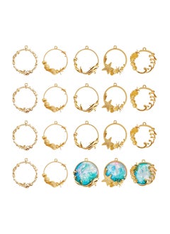 Sea Theme Open Bezel Charms 5-Style 20pcs Alloy Frame Pendants Color Lasting Hollow Resin Frames with Loop for Resin Jewelry Making - Gold, Sea Theme Open Bezel Charms 20pcs Alloy Frame Pendants