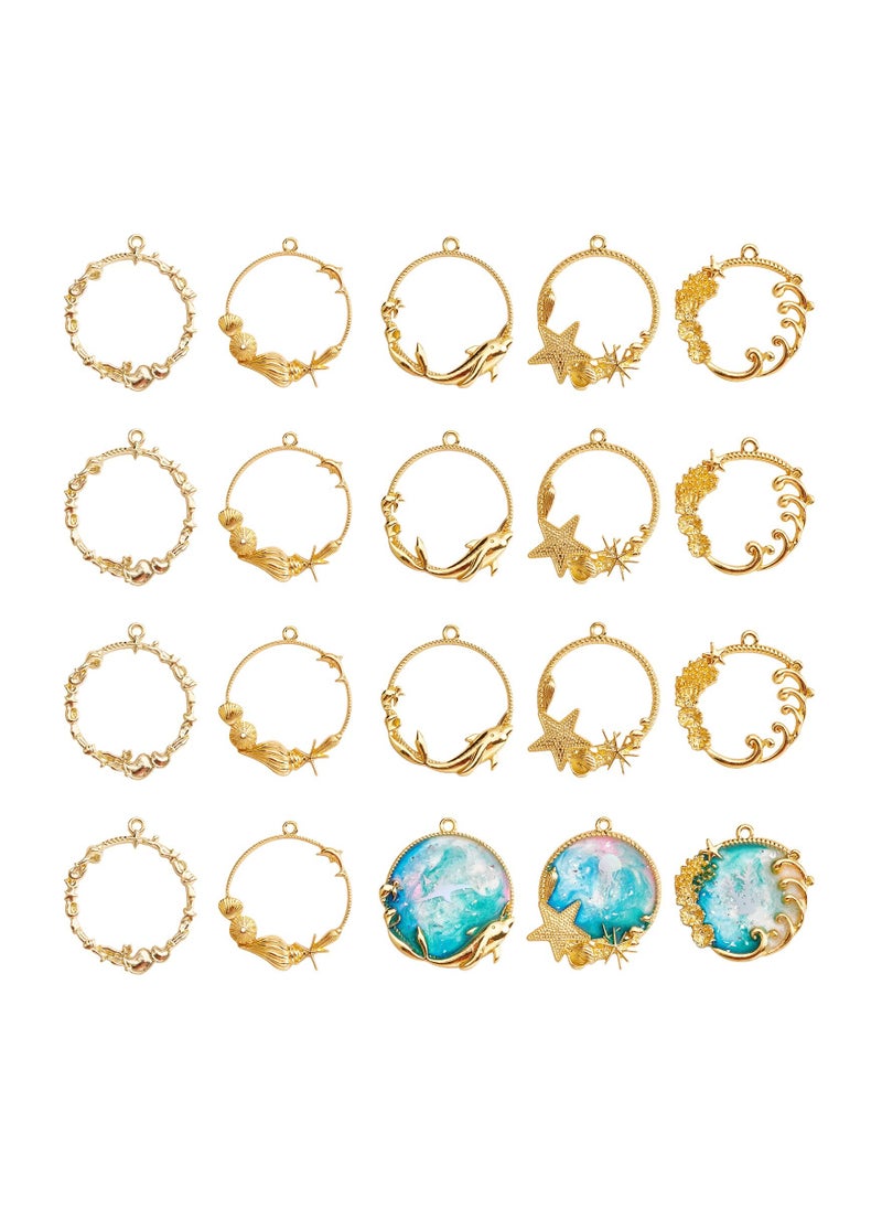 Generic - Sea Theme Open Bezel Charms 5-Style 20pcs Alloy Frame Pendants Color Lasting Hollow Resin Frames with Loop for Resin Jewelry Making - Gold, Sea Theme Open Bezel Charms 20pcs Alloy Frame Pendants - Image 1