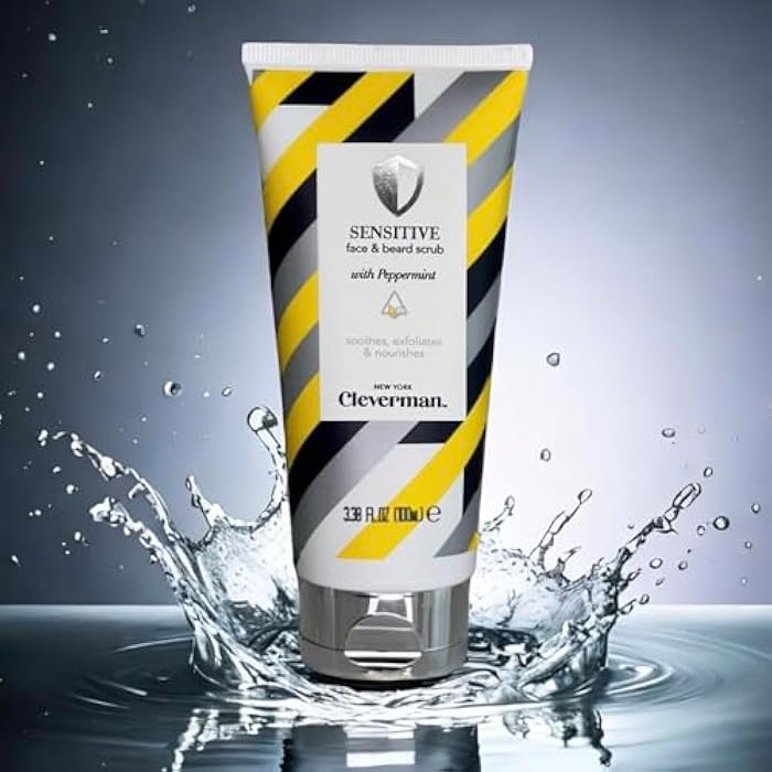 Cleverman Sensitive Face and Beard Scrub for Men, 100ml, Peppermint-Infused Exfoliating Facial Cleanser - Image 4