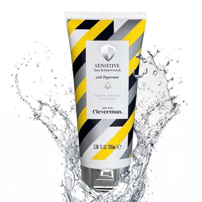 Cleverman Sensitive Face and Beard Scrub for Men, 100ml, Peppermint-Infused Exfoliating Facial Cleanser - Image 1