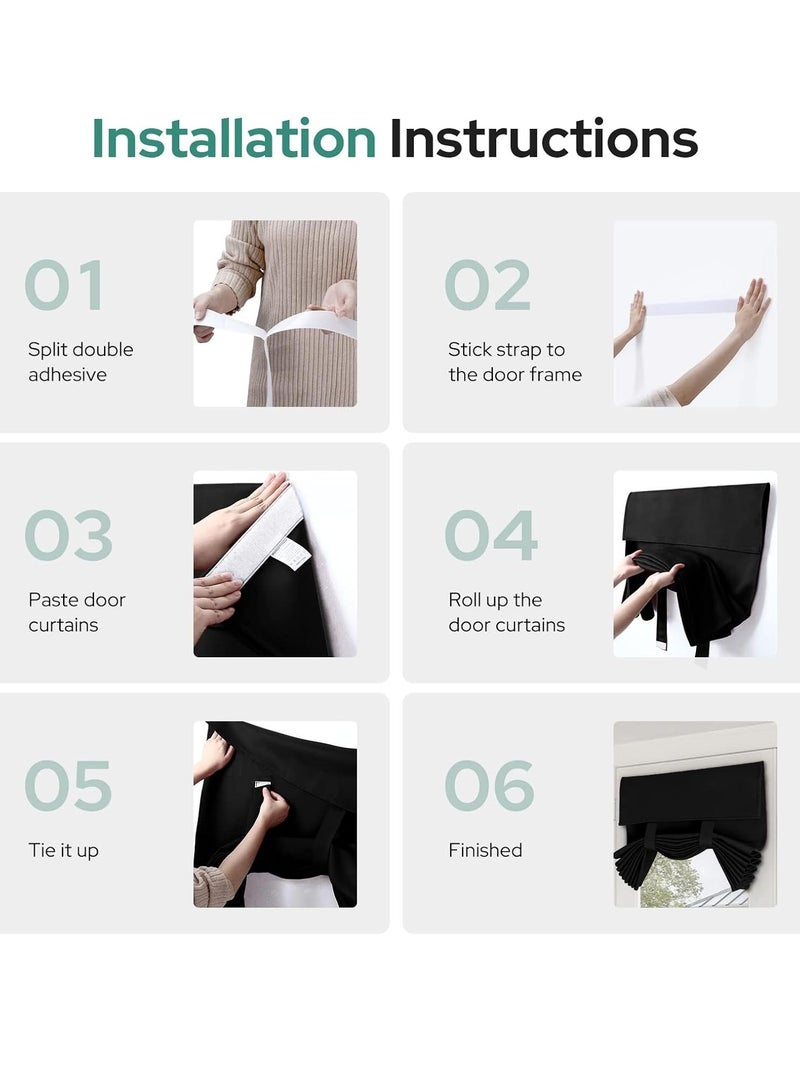 SYOSI Door Curtains Privacy Blackout French 26 X 68 Inch Room Darkening Thermal Insulated Tie Up Shades Window for Bedroom 1 Panel black - Image 3