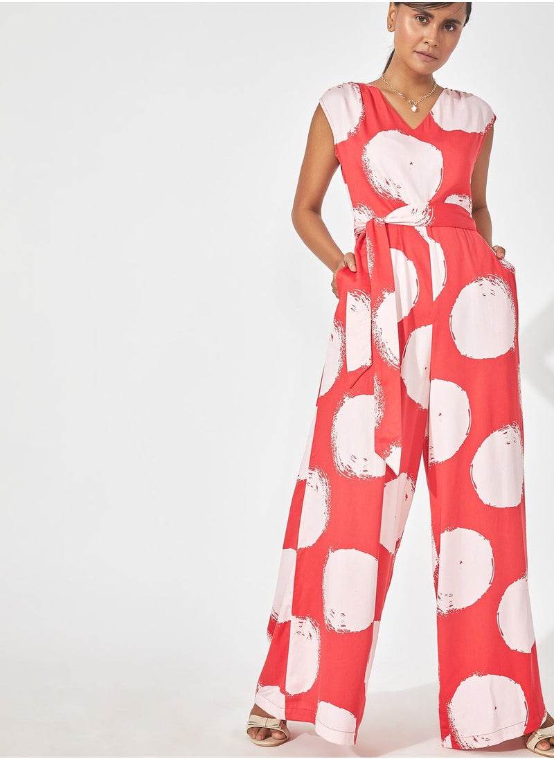 The Label Life - Tie Detail Printed Jumpsuit - Image 1